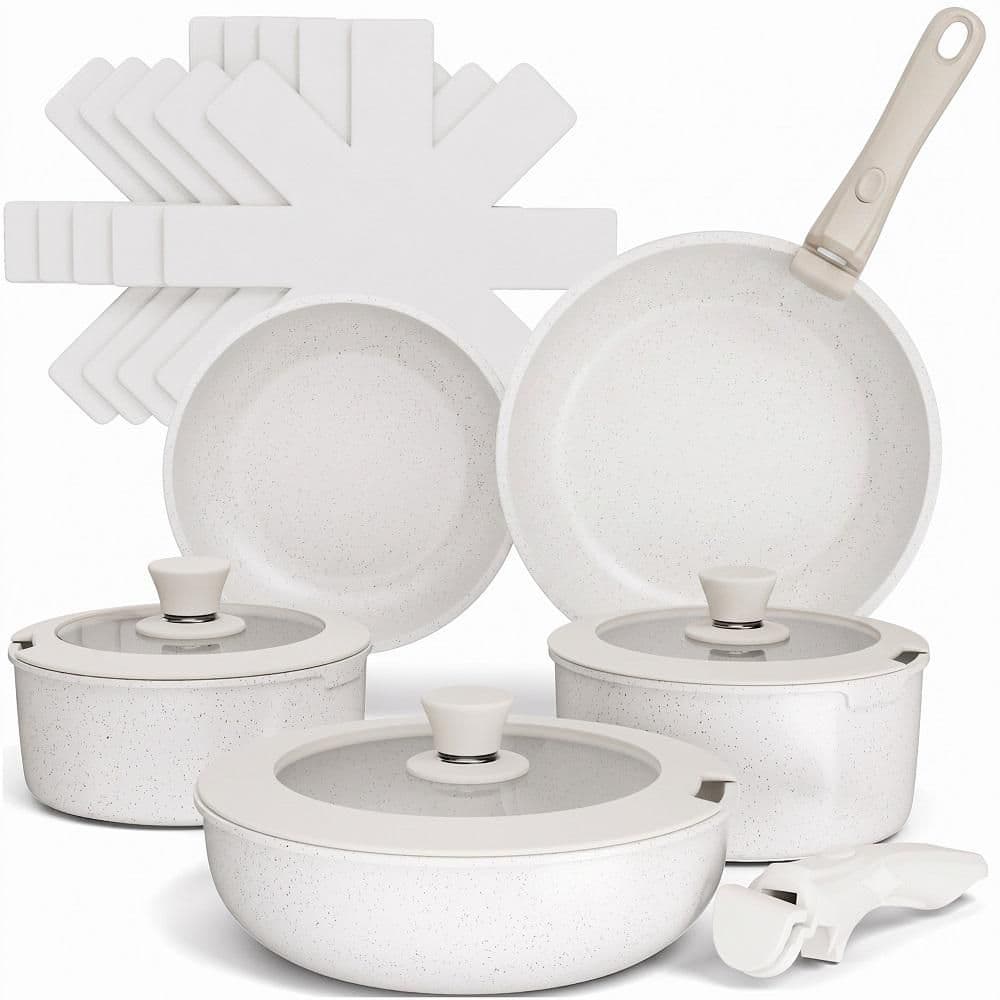BakkenMaster 15-Piece Cream Aluminum Granite Nonstick Cookware Set