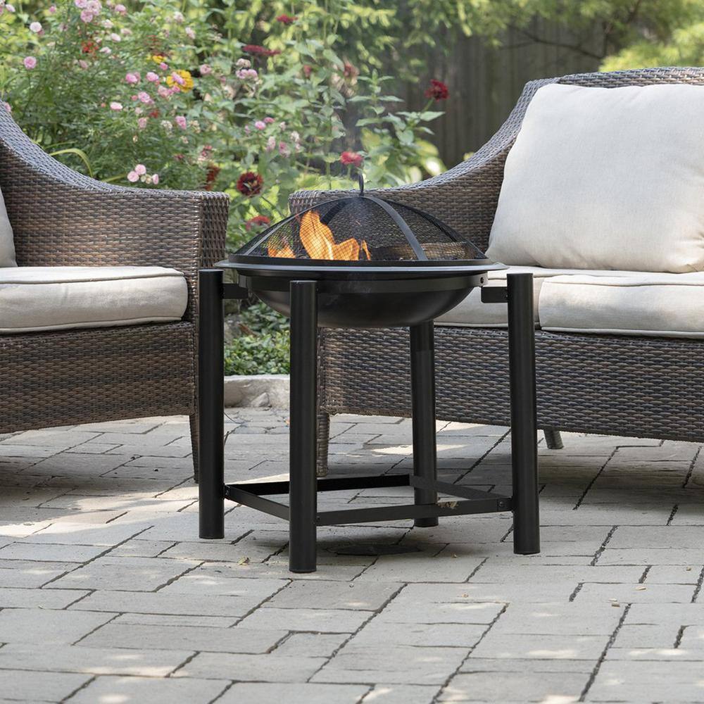 21.5" Black Round Steel Wood Burning Fire Pit