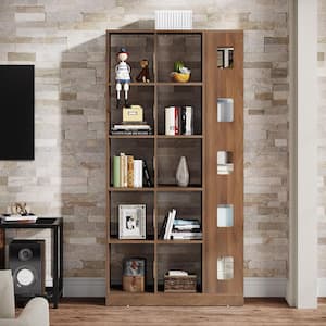 Eulas 67 in. Tall Brown Wood 15-Shelf Etagere Bookcase, Industrial Bookshelf with Storage for Home Office