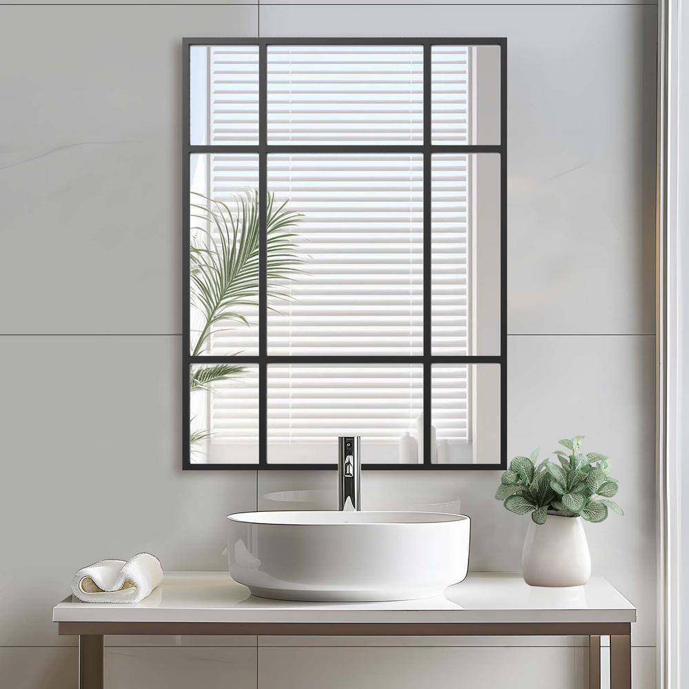 Black 30 in W x 40 in. H Rectangle Metal Framed Mirror for Wall, Bathroom M