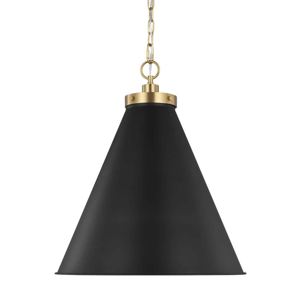 Midnight Black and Burnished Brass Cone Pendant Light