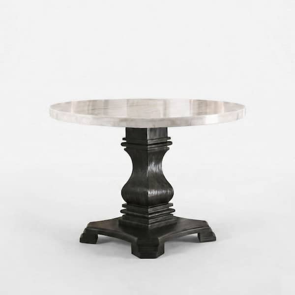Apollo Rustic Farmhouse White Marble 48 in. Pedestal Dining Table Seats 4