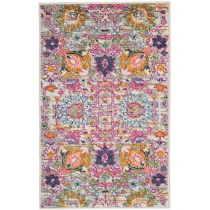 Passion Silver  doormat 2 ft. x 3 ft. Persian Floral Vintage Kitchen Area Rug