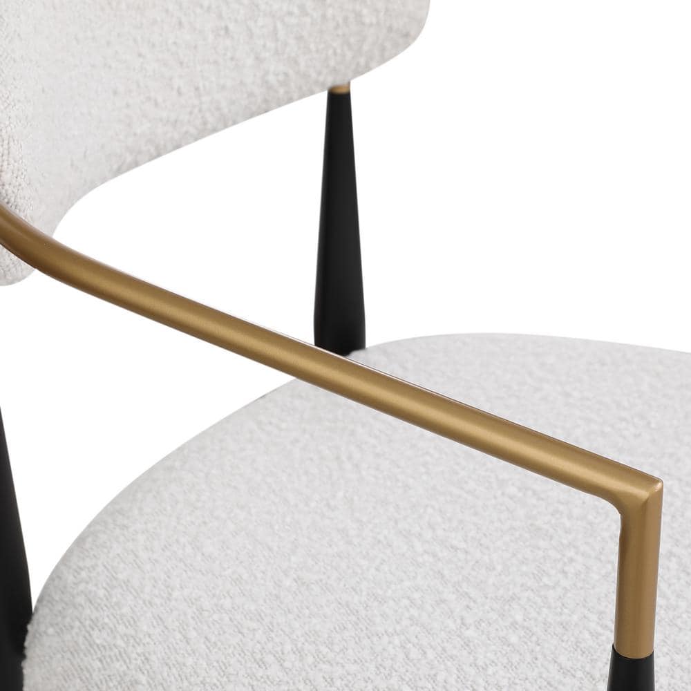 Beige Boucle Upholstered Side Chair with Black Metal Legs