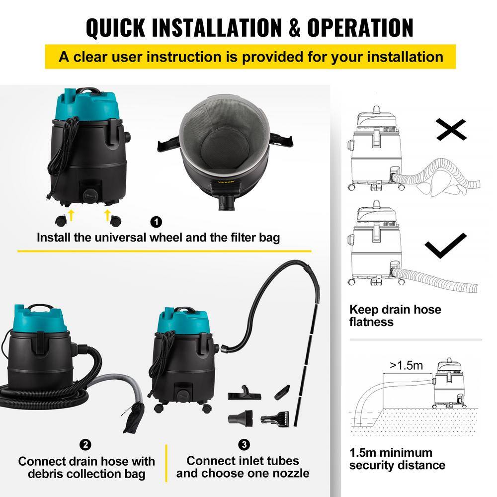 VEVOR 1400W Black and Teal Pond Vacuum Cleaner with Accessories