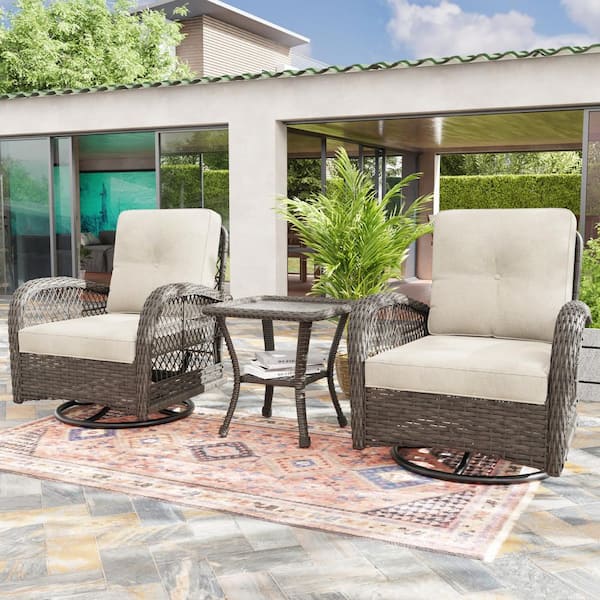 JOYSIDE 3-Piece Wicker Outdoor Rocking Chair Patio Conversation Set ...