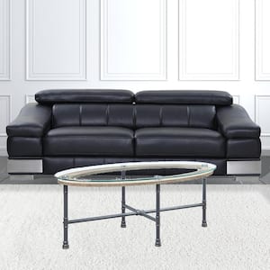 Amelia 47 in. Sandy Gray Finish Oval Glass Coffee Table