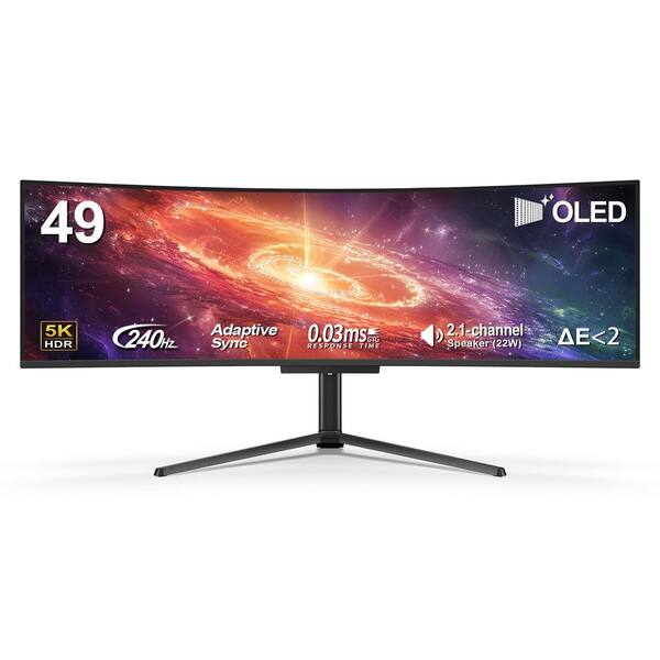 49 Inch OLED Curved Ultrawide Monitor w/ USB Type C 90W, HDMI 2.1, DisplayPort, Adaptive-Sync, Height Adjustable Stand