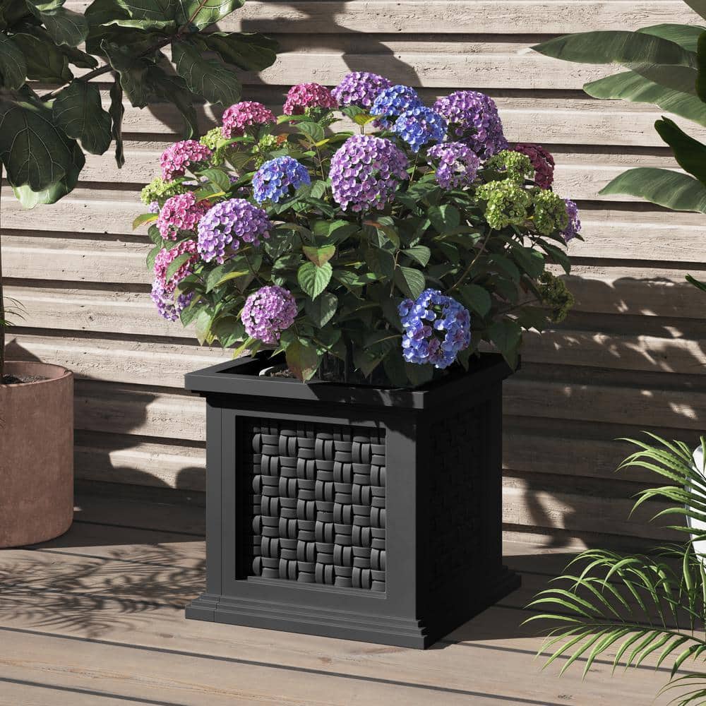 Large Black Faux Rattan Outdoor Planter Box