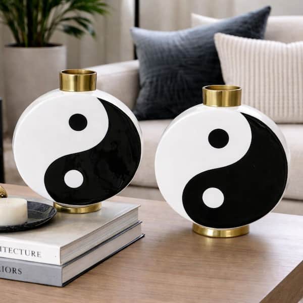 Duality 16.76 in. Multi-Colored Ceramic Round Decorative Vase