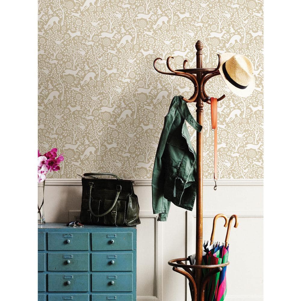 Cream and Taupe Woodland Animal Peel and Stick Wallpaper