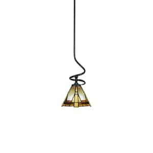 Royale 100 W 1-Light Matte Black Standard Mini Pendant Light with Glass Shade