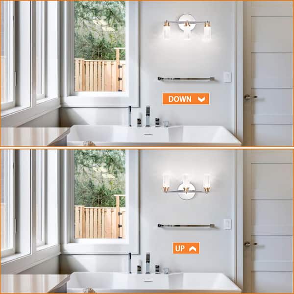 LWYTJO 11.61 in. 3-Light Industrial Chrome/Gold Wall Sconce