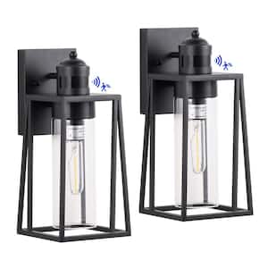 Black Motion Sensing Outdoor Hardwired Wall Lantern Scone Trapezoid Wall Light with No Bulbs Included