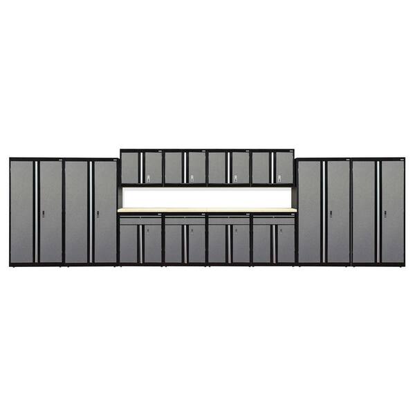 Sandusky 72 in. H x 264 in. W 18 in. D Modular Garage Welded Steel Cabinet Set in Black/Multi-Granite (14-Piece)