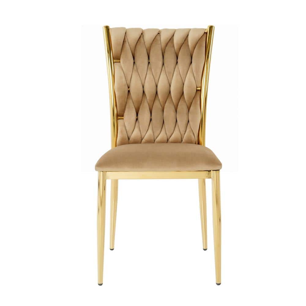 Modern Simple Brown Velvet Dining Chair 18.3 in. W x 16.5 in. D x 36.8 in. H with Gold-Plated Metal Legs Set of 2 price history on PriceWatchPro
