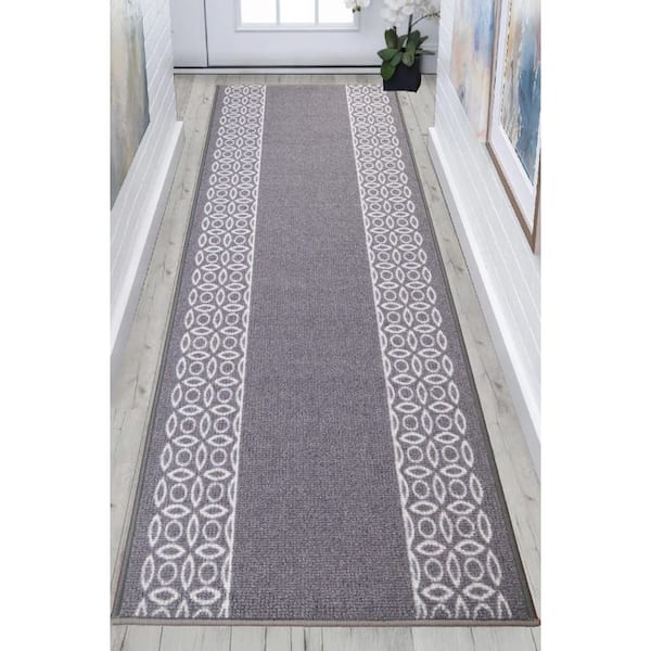 Trellis Roll Runner Cut to Size Gray 26 " Width x Your Choice Length Custom Size Slip Resistant Stair Runner