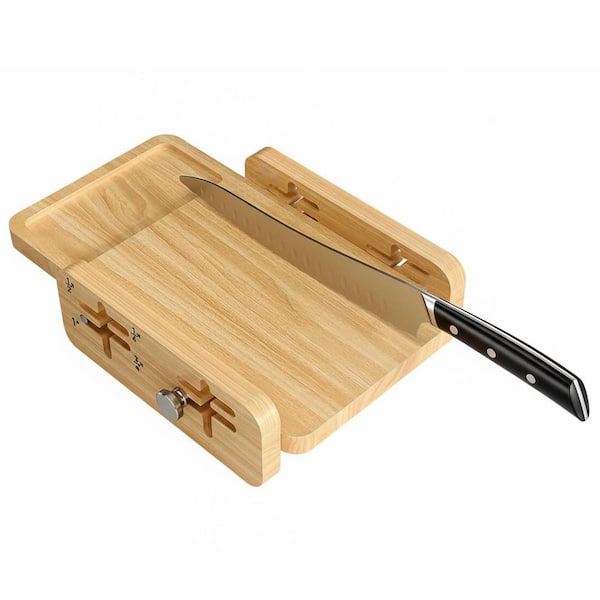Wooden Horizontal Bread Slicer with Adjustable Thickness and Serrated Knife Set for Efficient Slicing, Baking Gifts