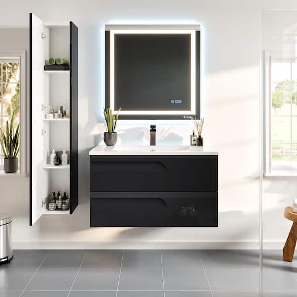 Joy 40 in. Single Sink Floating Black Bath Vanity with White Porcelain Top (Assembled)