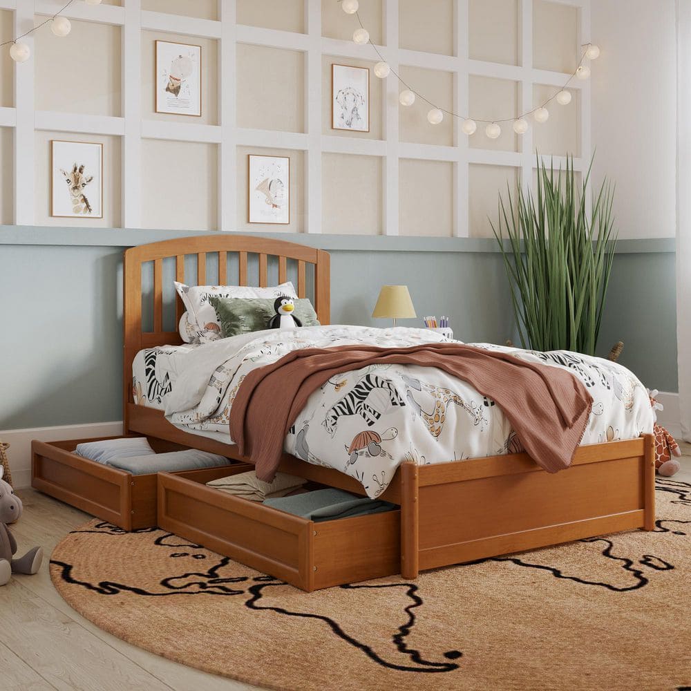 Lucia Light Toffee Natural Bronze Solid Wood Frame Twin Platform Bed with Panel Footboard Storage Drawers price history on PriceWatchPro