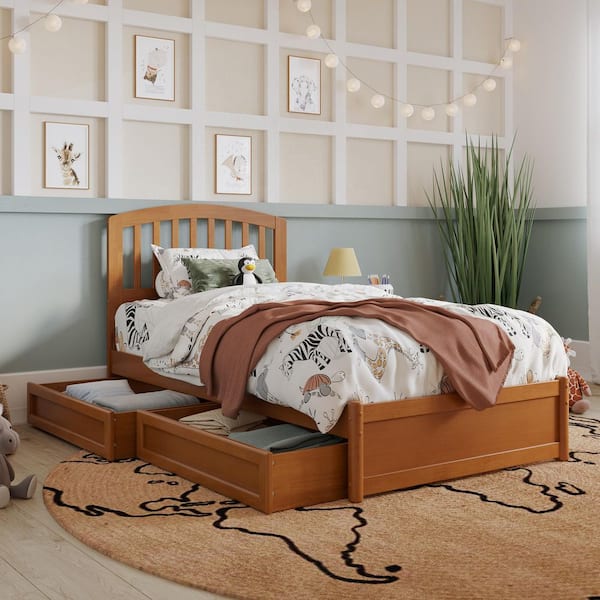 AFI Lucia Light Toffee Natural Bronze Solid Wood Frame Twin Platform Bed with Panel Footboard Storage Drawers