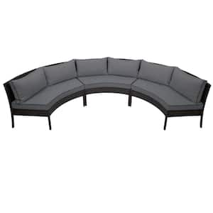 3-Piece Wicker Outdoor Sectional Set Sofa Set with Gray Cushions