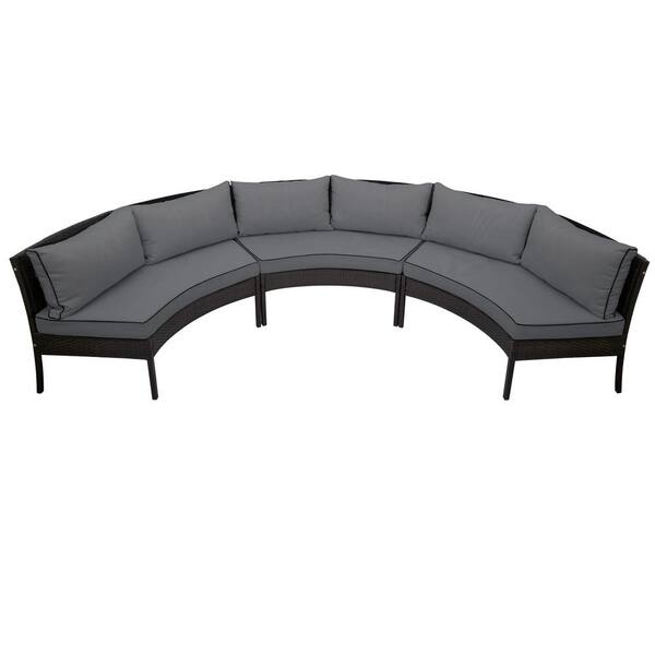FORCLOVER 3-Piece Wicker Outdoor Sectional Set Sofa Set with Gray Cushions