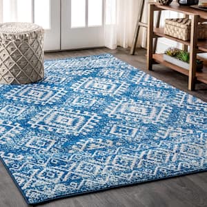 Moroccan Hype Boho Vintage Tribal Blue/White 5 ft. x 8 ft. Area Rug