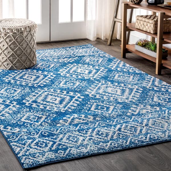 JONATHAN Y Moroccan Hype Boho Vintage Tribal Blue/White 5 ft. x 8 ft. Area Rug