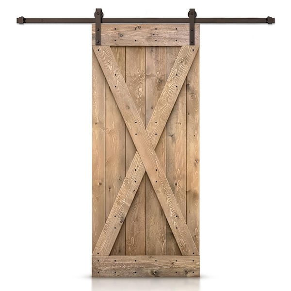 28 in. x 80 in. X Series Solid Core Light Brown Assembly Required Wood Interior Sliding Barn Door with Hardware Kit