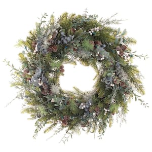 30 in. Artificial Pre-Lit LED Rustic White Berry Wreath