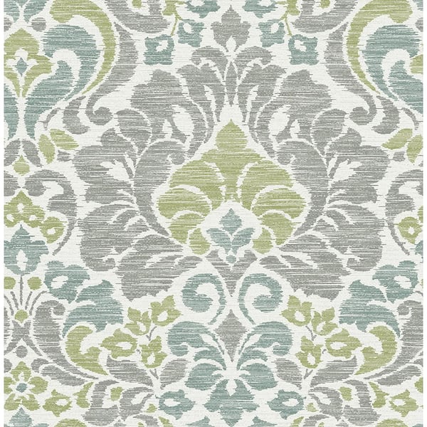A-Street Prints Garden of Eden Green Damask Green Wallpaper Sample