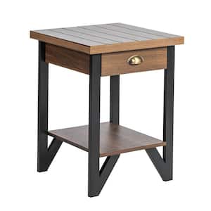 Ofori 18 in. Brown Square Solid Wood Top End Table with Drawer and Shelf For Bedrooms Ideal For Small Spaces