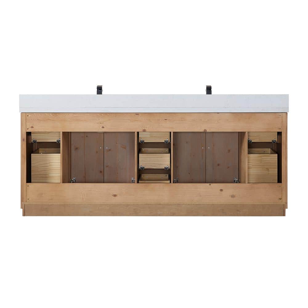 Cicero 84" Light Brown Fir Wood Vanity with White Stone Top