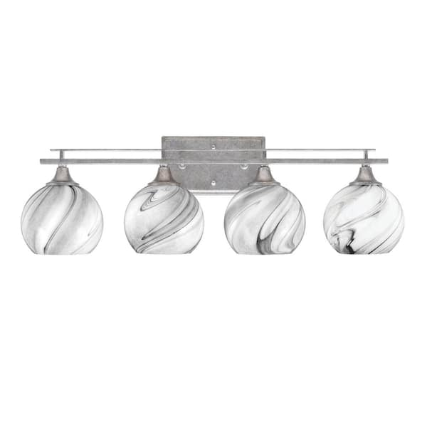 Unbranded Ontario 28.5 in. 4-Light Vanity Light Aged Silver Onyx Swirl Glass Shades