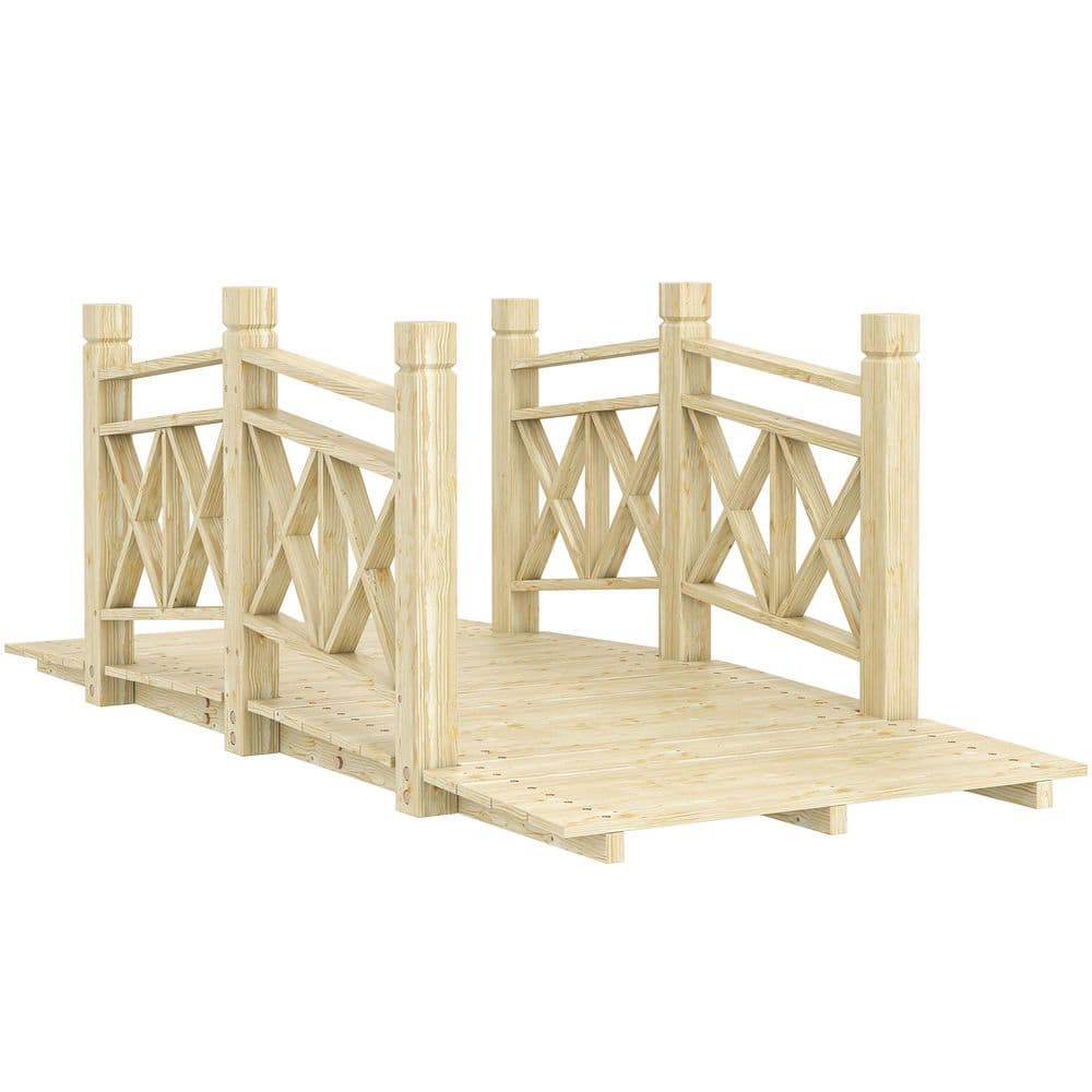 5 ft. Wooden Garden Bridge with Safety Rails, Backyard Bridge Footbridge fo