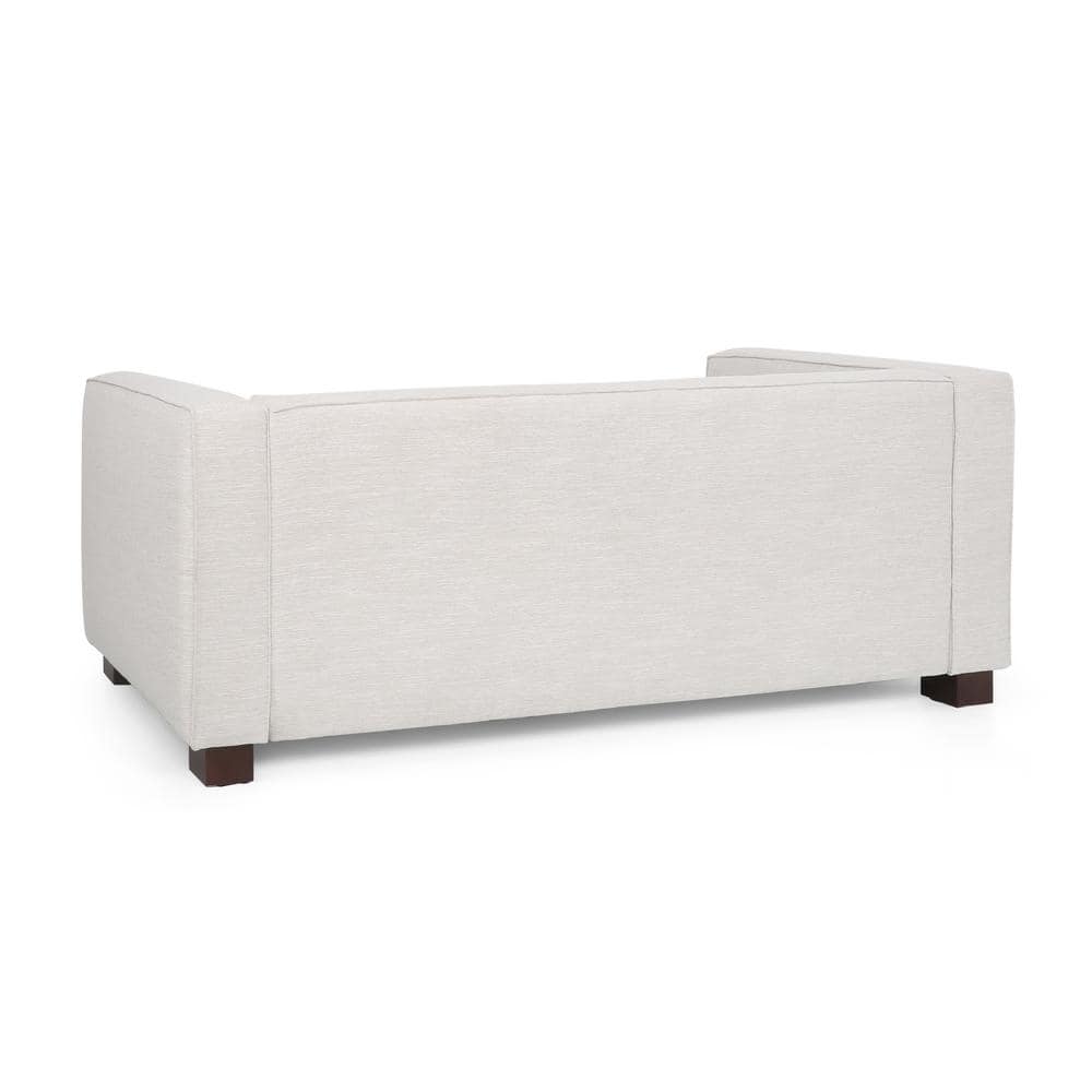 Beige and Dark Walnut Fabric Loveseat with Square Arms