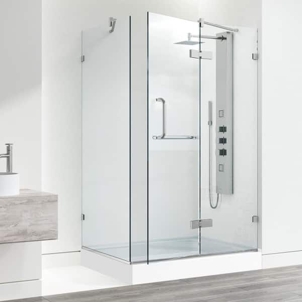 Monteray 32 in. L x 48 in. W x 79 in. H Frameless Pivot Shower Enclosure Kit in Brushed Nickel with 3/8 in. Clear Glass
