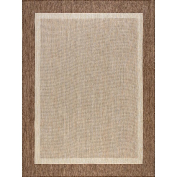 Tayse Rugs Eco Solid Border Brown 4 ft. x 6 ft. Indoor/Outdoor Area Rug