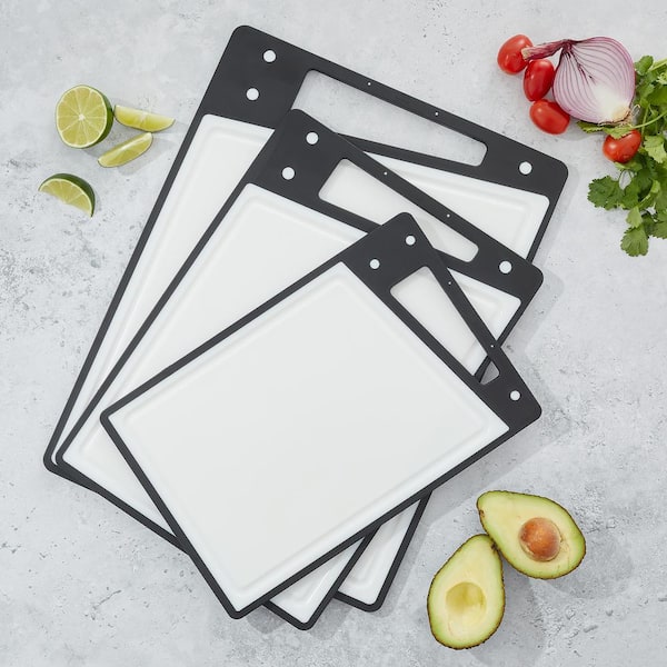 3pcs/set Plastic Cutting Board For Home Kitchen, Wall-mounted Chopping Board ,Dishwasher Safe Cutting Boards with Juice Grooves, Easy Grip Handle, Non- Slip