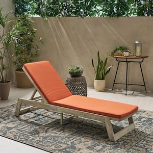 Maki Light Grey Wash 1-Piece Wood Outdoor Chaise Lounge with Rust Orange Cushions