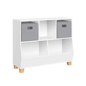 Kids Catch-All 35 in. White Multi-Cubby Toy Organizer and 2 Gray Bins
