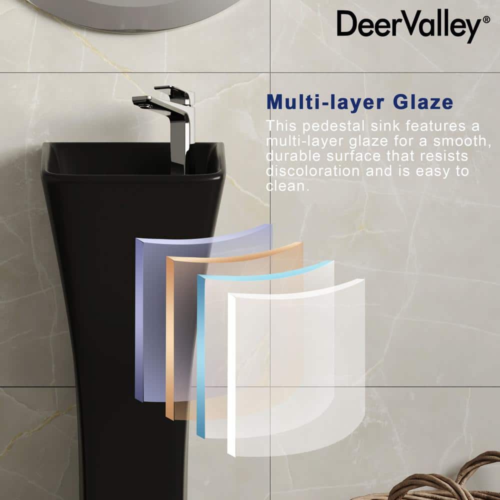 Black Ceramic Modern Pedestal Bathroom Sink with Overflow