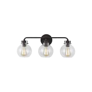 Clara 24 in. 3-Light Oil Rubbed Bronze Vanity Light Clear Seeded Glass Shades