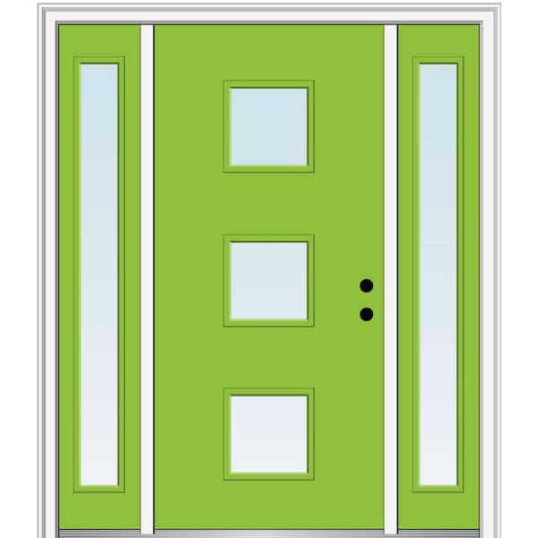 MMI Door 64.5 in. x 81.75 in. Aveline Left-Hand Inswing 3-Lite Clear Low-E Painted Fiberglass Prehung Front Door with Sidelites