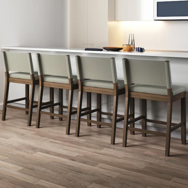 Nathan James Linus 36 in. Modern Upholstered Wood Counter Bar Height Bar Stool with Back, Light Grey/Brown, Set of 4