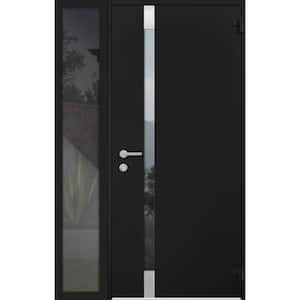 6777 44 in. x 80 in. Right-Hand/Outswing Tinted Glass Black Enamel Steel Prehung Front Door with Hardware