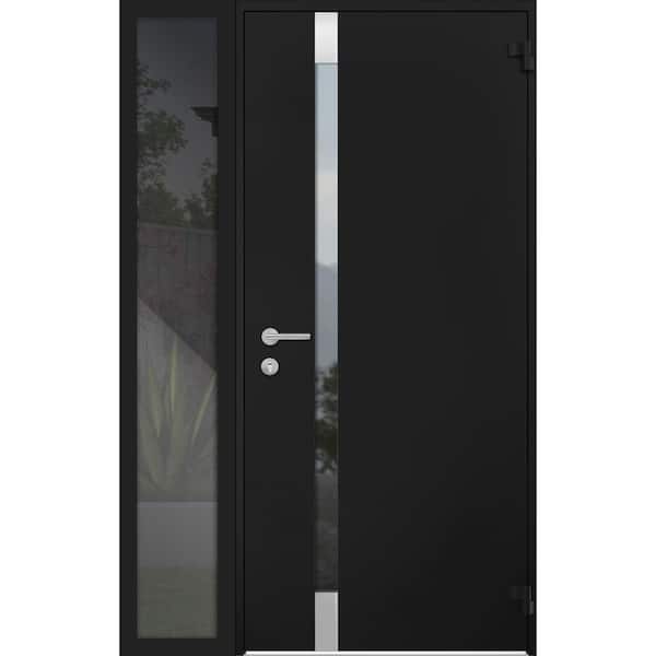 VDOMDOORS 6777 44 in. x 80 in. Right-Hand/Outswing Tinted Glass Black Enamel Steel Prehung Front Door with Hardware