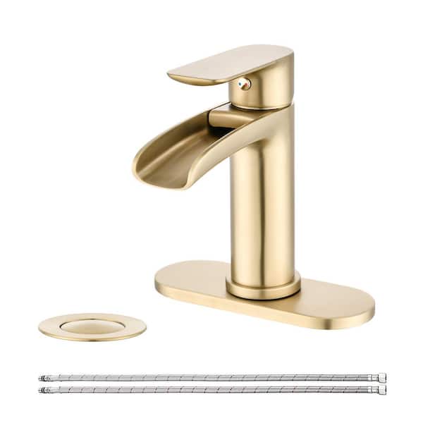 Unbranded Single Handle Single-Hole Bathroom Faucet with Pop-up Drain Assembly and Deck Plate in Brushed Gold
