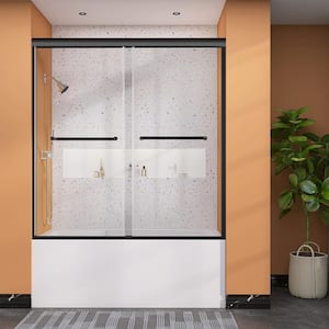60 in. W x 62 in. H Sliding Tub Door Semi-Frameless Bathtub Glass Shower Door in Matte Black with 5/16 in. Clear Glass